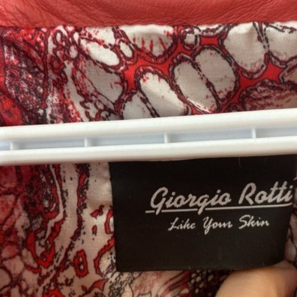 Giorgio Rotti Women Red Knit Scarf Collar Soft Leather Lined Jacket Size Large - Picture 12 of 16